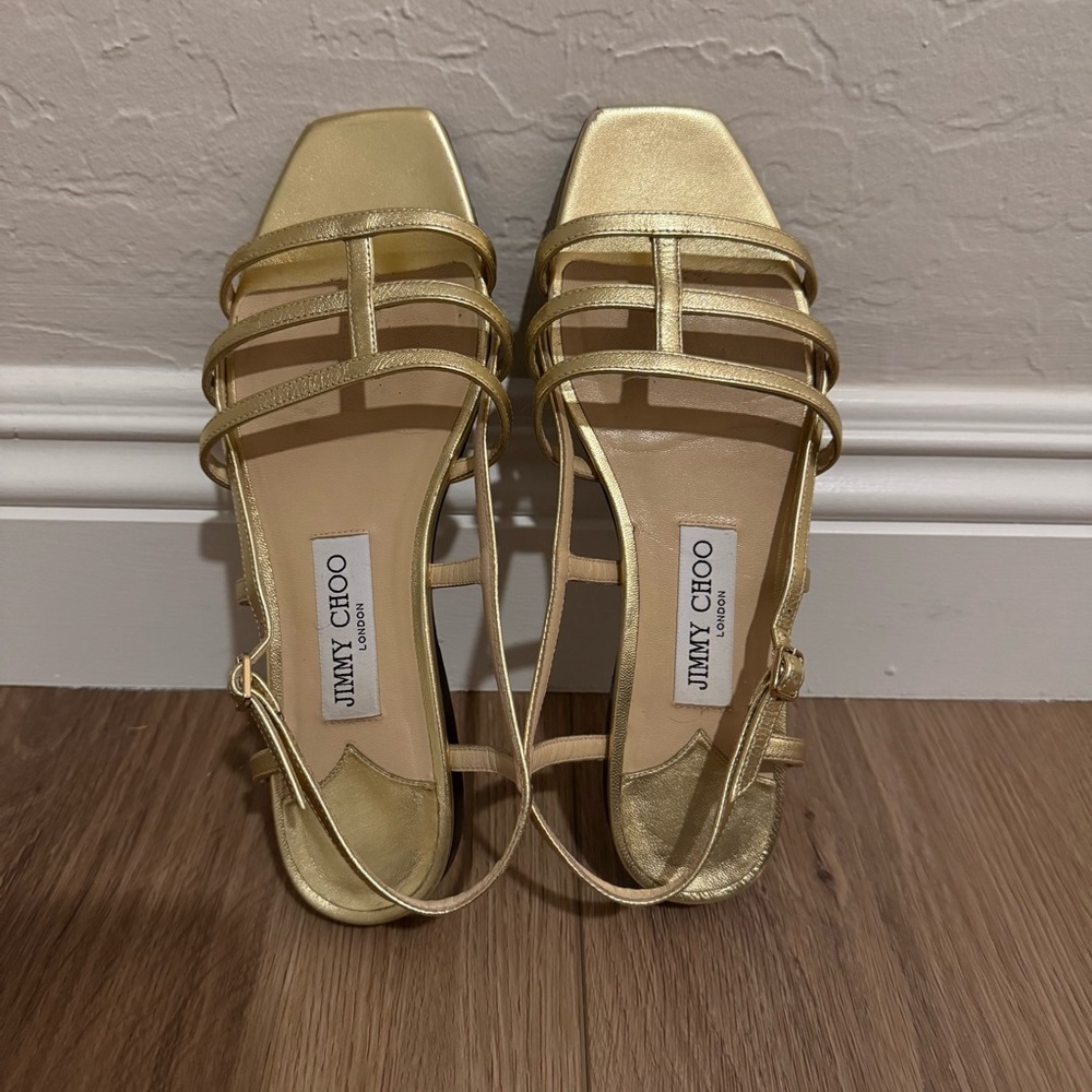 Jimmy Choo Strappy Gold Sandals - Picture 4 of 6